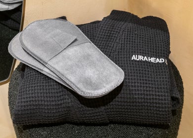 Aura Head Spa robe and eye mask in Montclair, New Jersey for a luxury wellness experience.