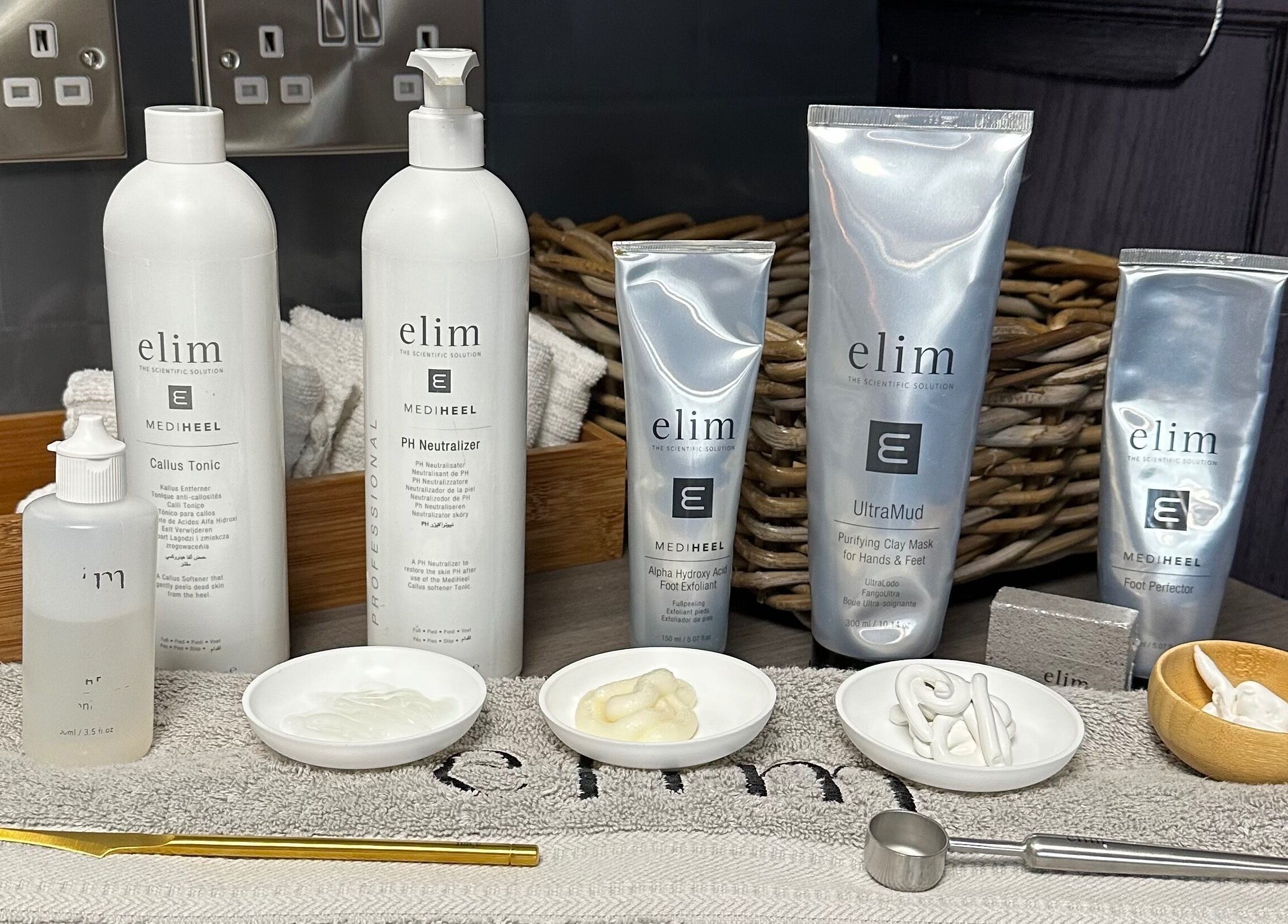 Elim skincare products at KL Nail Studio, Newtown, Wales, GB, showcasing a premium nail care range.