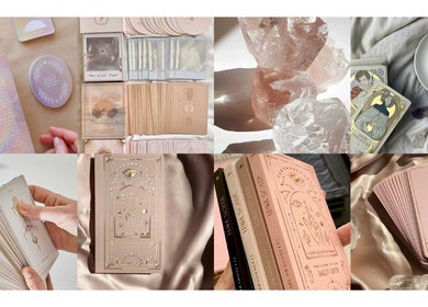 Diverse tarot sets on display at Just Tarot, Worsley, England, GB for holistic wellness.