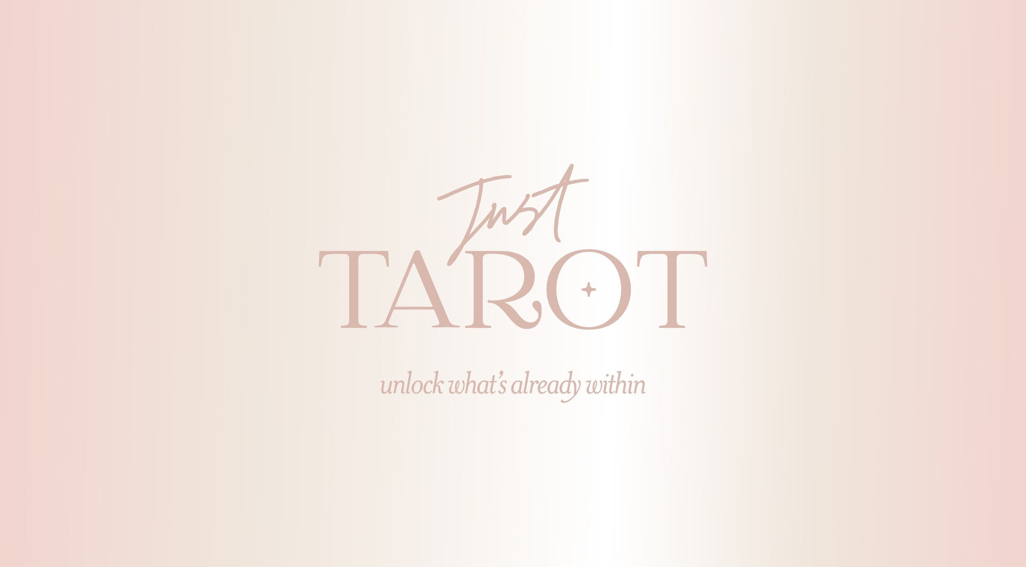 Elegant Just Tarot logo with tagline, Worsley, England, GB.