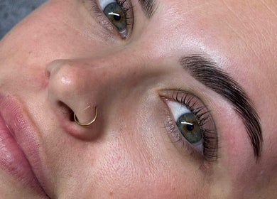 Close-up of flawless eyebrows and skin at Sophie Humphries Makeup - Rosebery, New South Wales, AU.