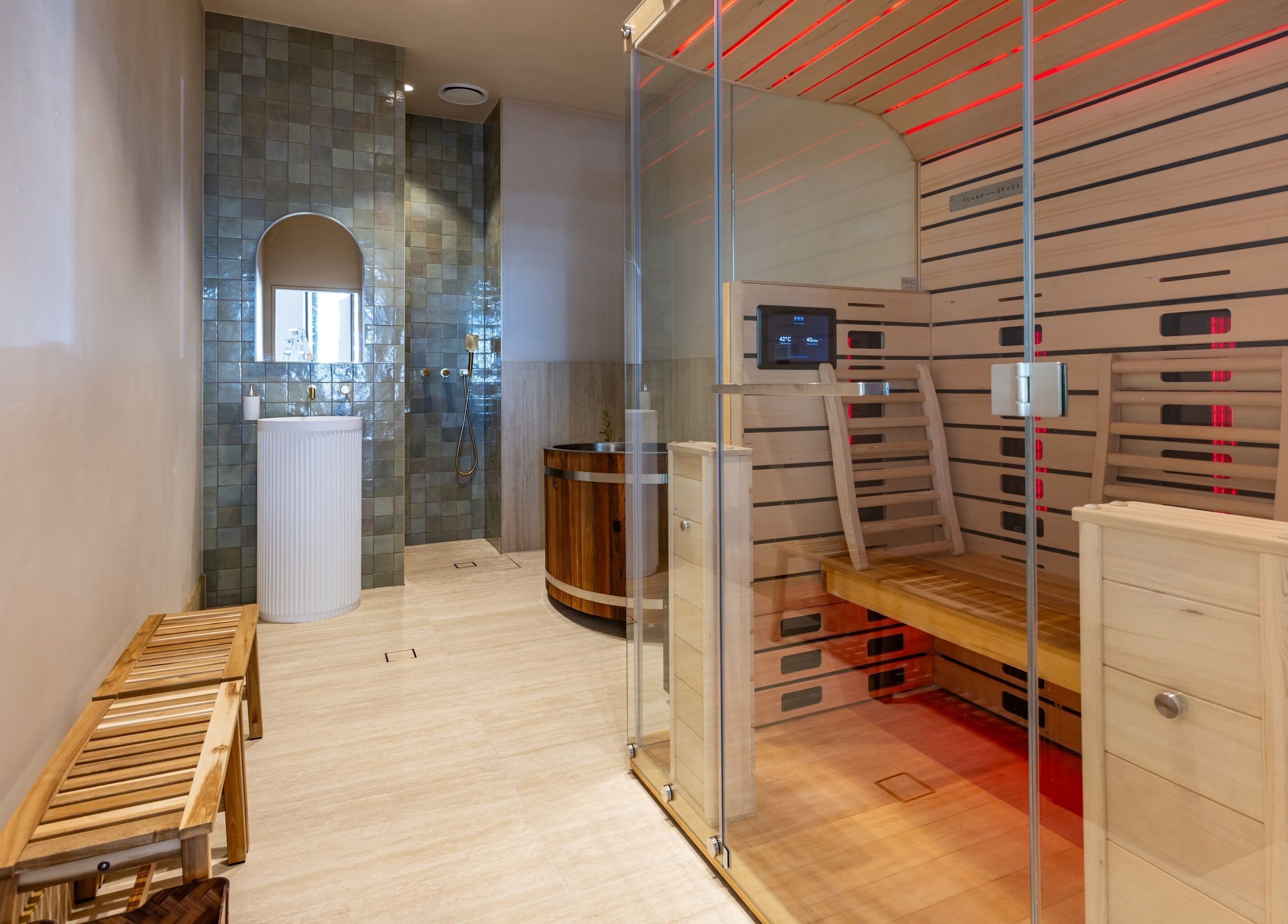 Luxury sauna and shower at Elite Body Recovery and Wellbeing, Maroubra, New South Wales, AU.