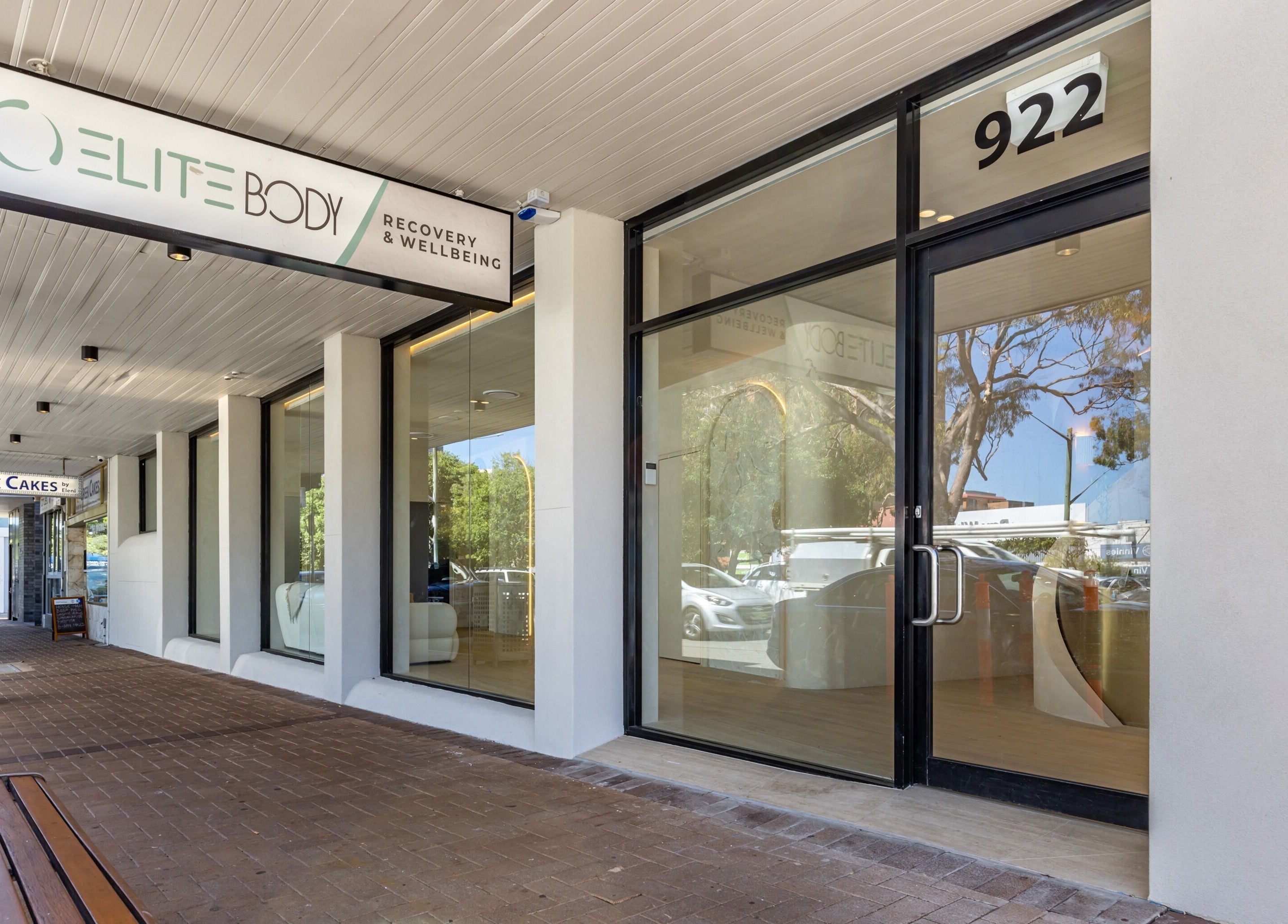 Entrance of Elite Body Recovery and Wellbeing on a sunny day in Maroubra, New South Wales, AU.
