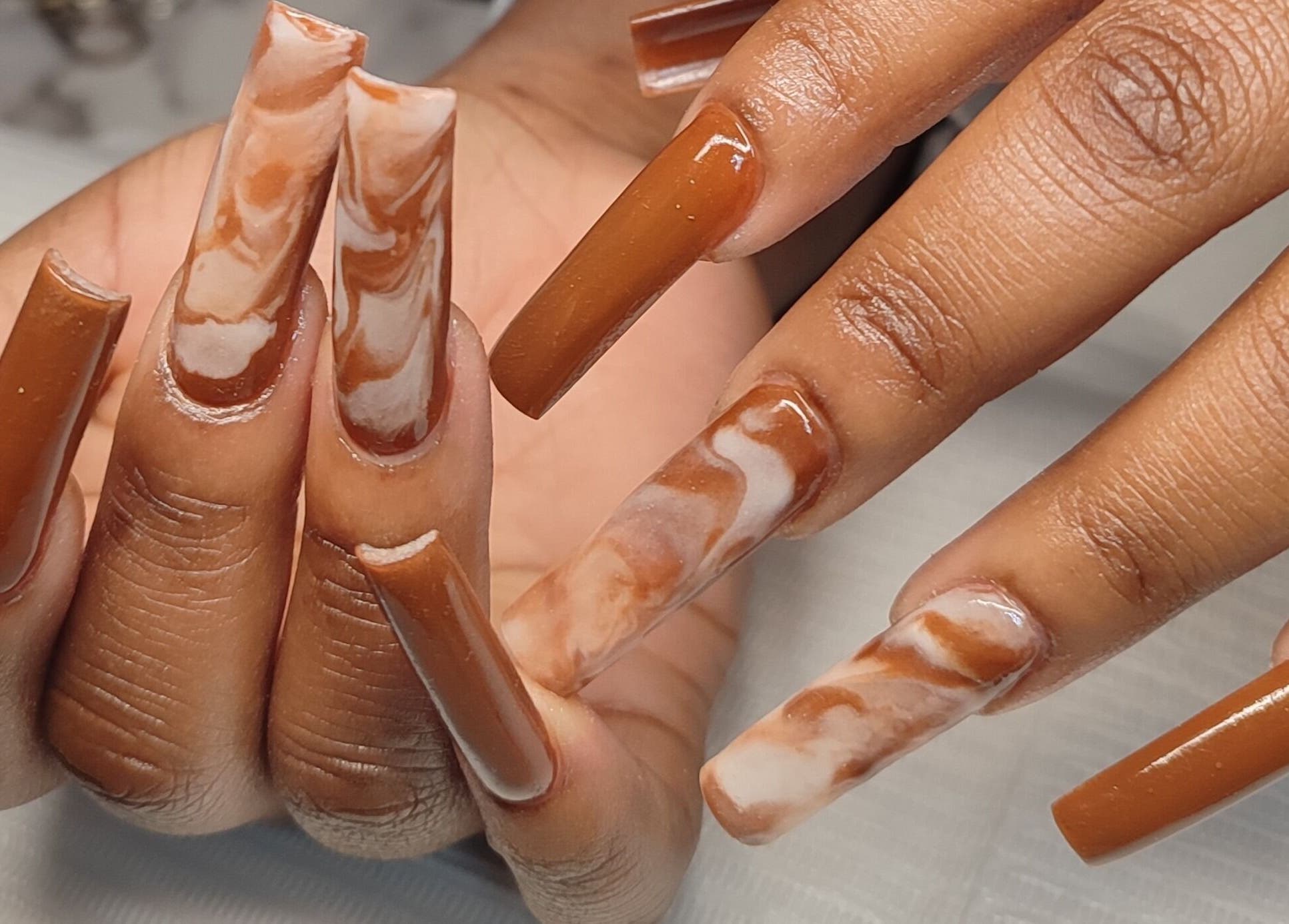 Stunning earthy marble nails at Tiamkupinails Woodstock, Cape Town, Western Cape, ZA.