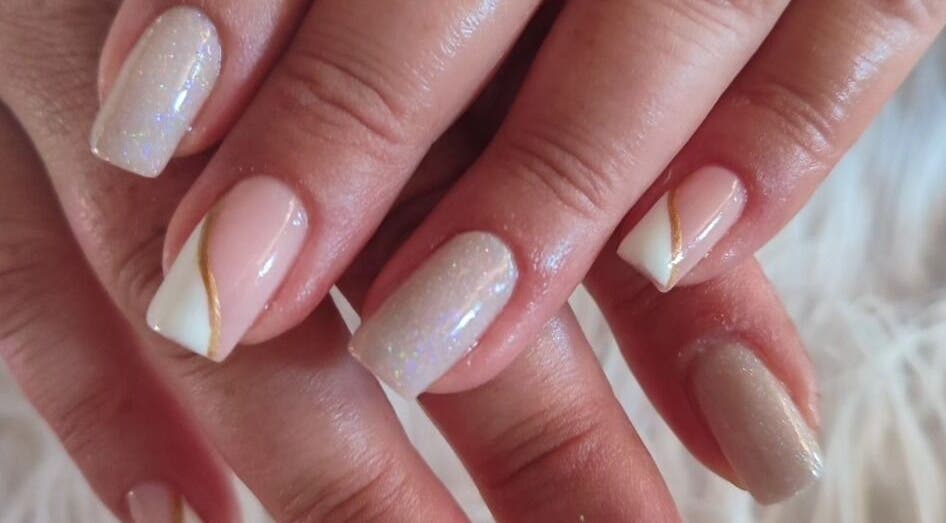 Chic nail art with glitter details at Tiamkupinails Woodstock, Cape Town, Western Cape, ZA.
