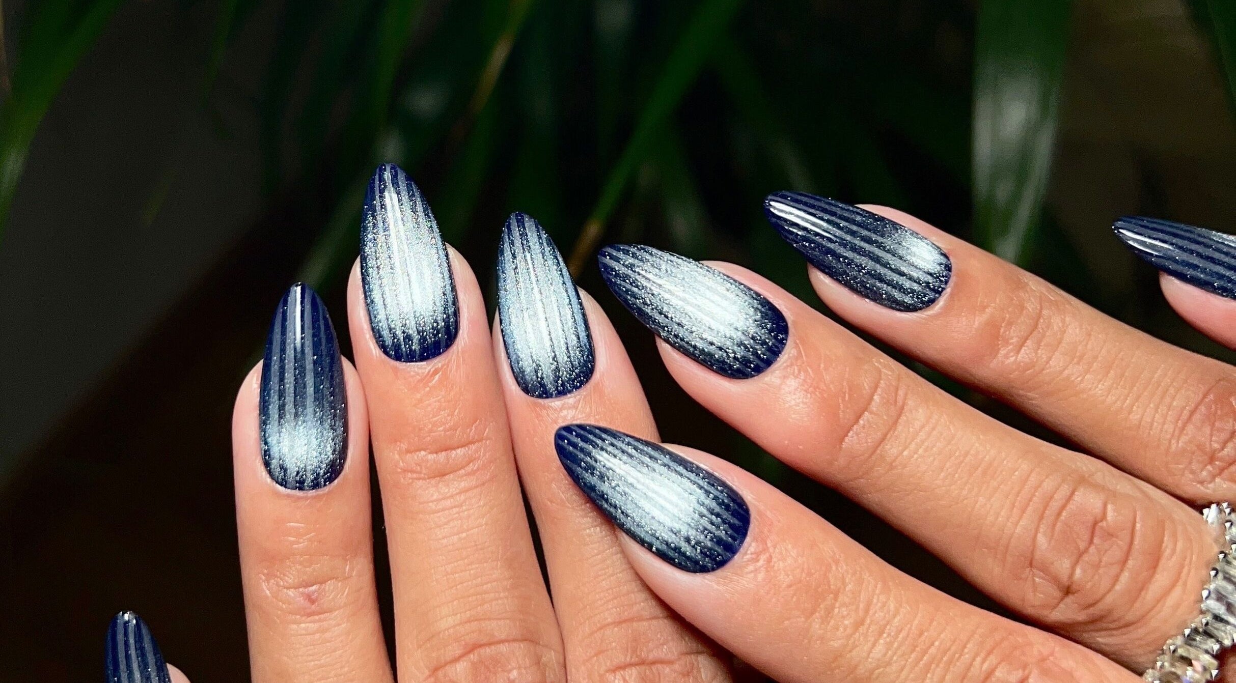 Stylish shimmering blue nails at Details On Me, Athina, GR.