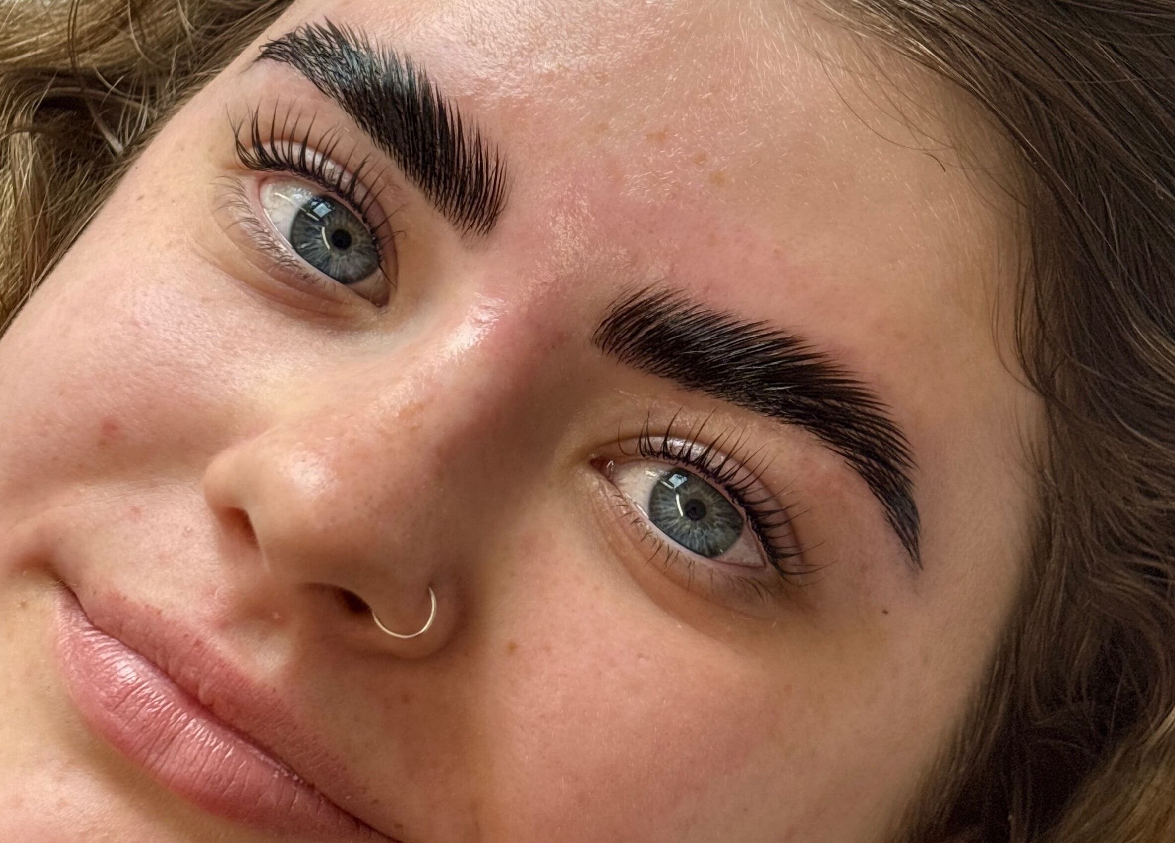 Close-up of expertly shaped brows at Face by Caitlyn in Ginger by Zoe, Cardiff, Wales, GB.