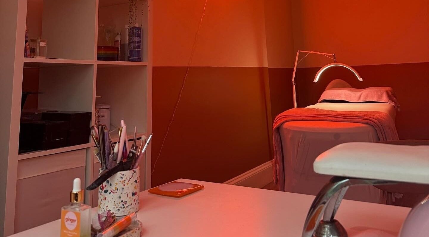 Relaxing treatment room at Face by Caitlyn in Ginger by Zoe, Cardiff, Wales, GB, featuring a serene ambiance.