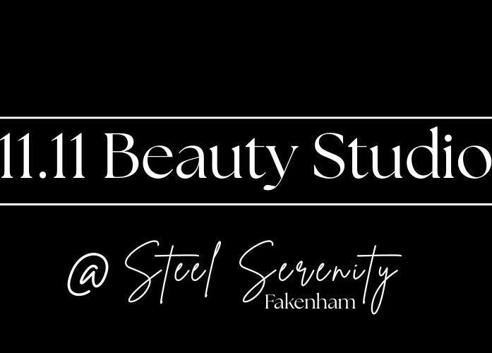 11.11 Beauty studio @ Steel Serenity Fakenham logo on black background, located in Fakenham, England, GB.
