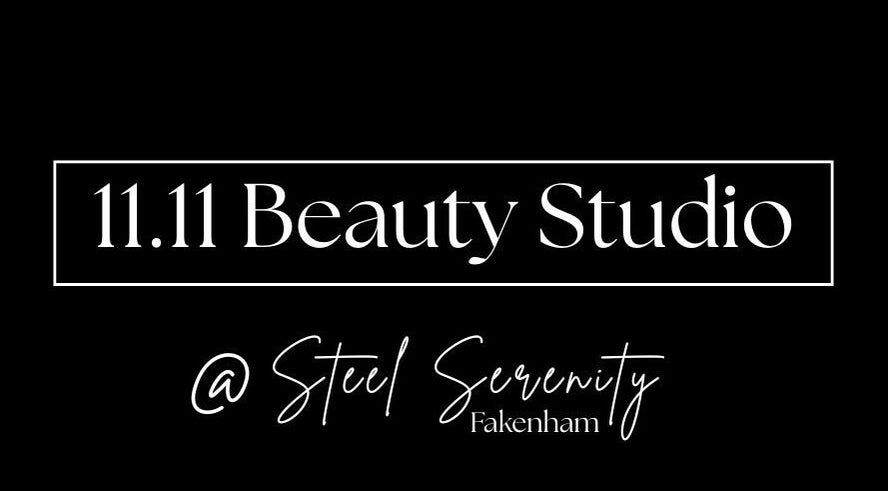 11.11 Beauty studio @ Steel Serenity Fakenham logo on black background, located in Fakenham, England, GB.