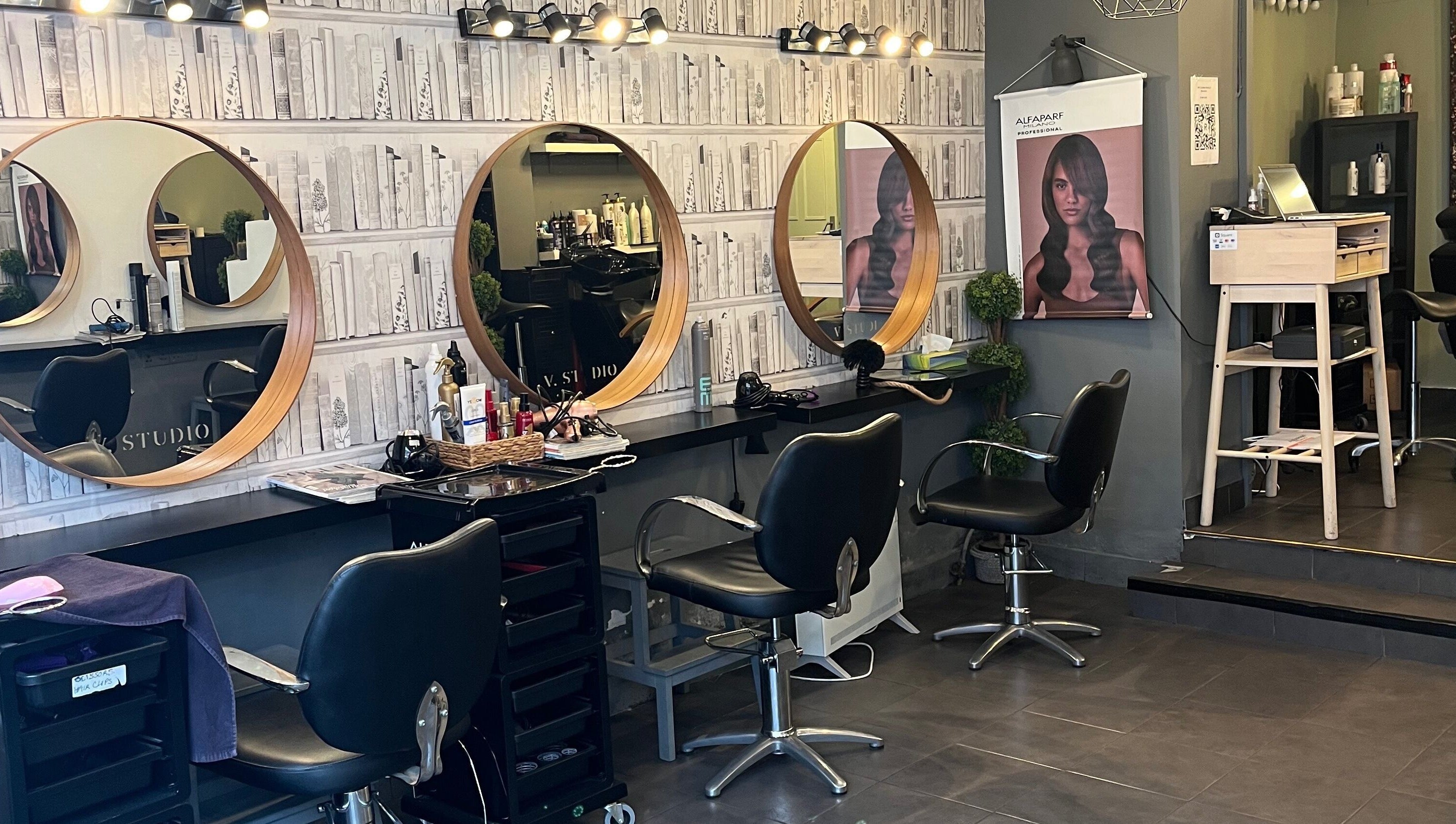 Stylish interior of MP Studio Hair in Dublin, County Dublin, IE, showcasing modern salon chairs and decor.
