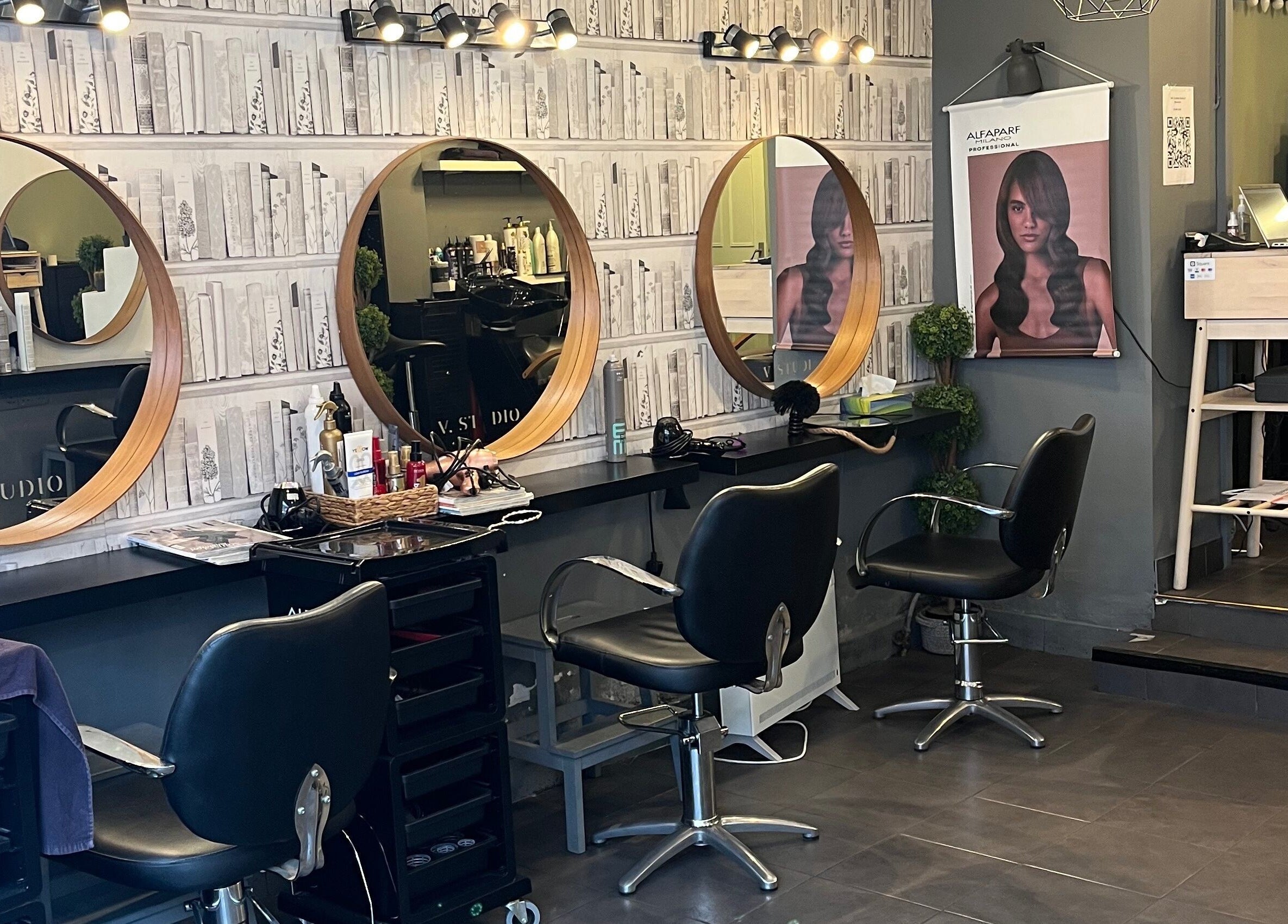 Stylish interior of MP Studio Hair in Dublin, County Dublin, IE, showcasing modern salon chairs and decor.