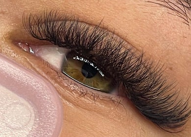Close-up of eyelash extensions at Clo Glo Studio, Cape Town, Western Cape, ZA.