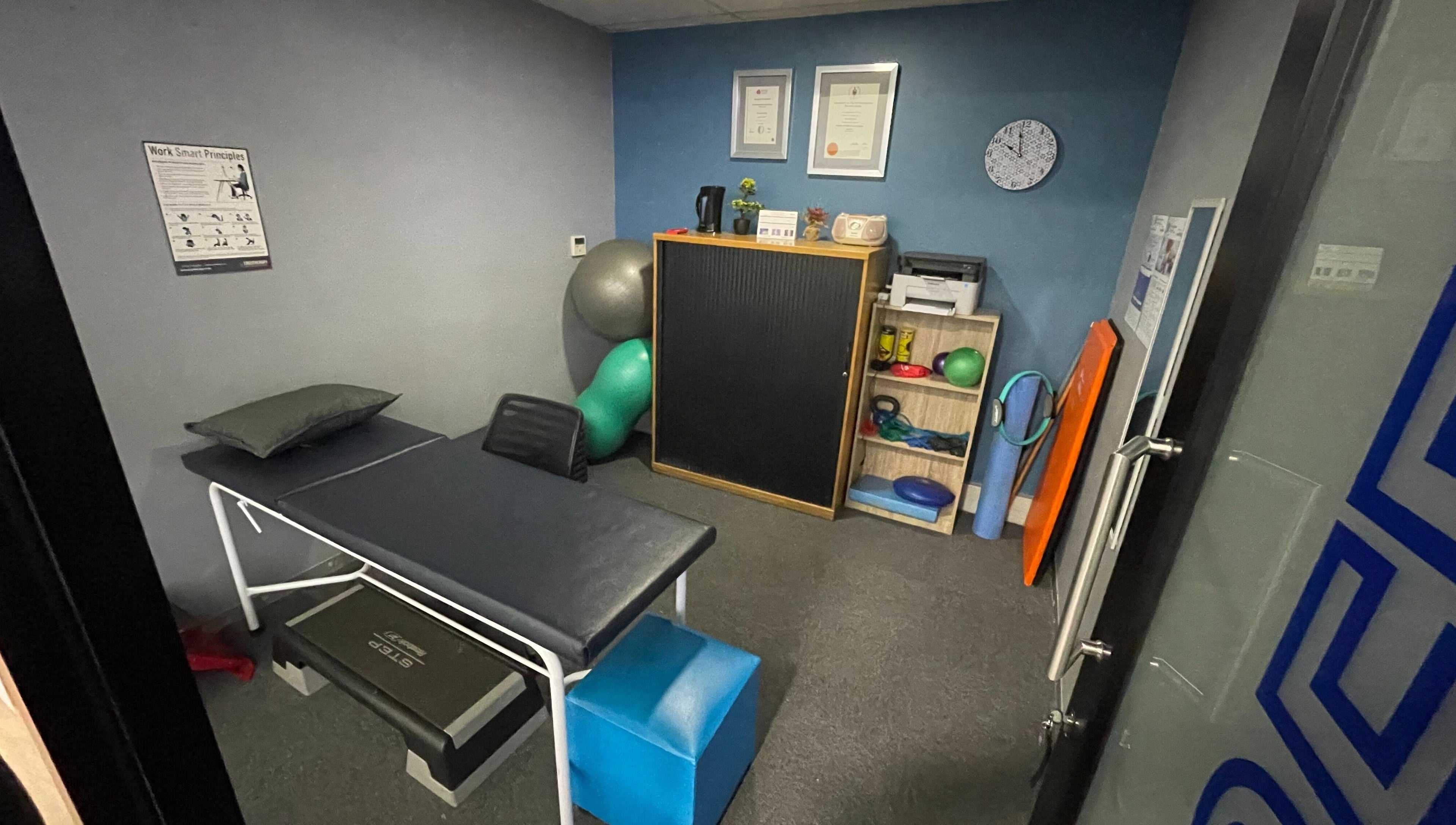 Khyla Kotzé Biokineticist therapy room with equipment in Roodepoort, Gauteng, ZA.