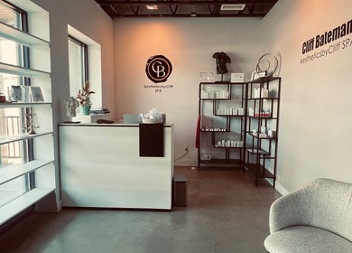 Reception area of AestheticsbyCliff SPA in Salt Lake City, Utah, US with modern decor and welcoming ambiance.