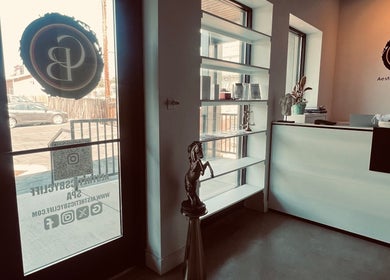 Elegant reception area of AestheticsbyCliff SPA in Salt Lake City, Utah, US, showcasing modern design and decor.