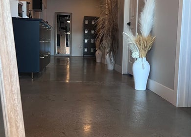 Modern hallway design with decor at AestheticsbyCliff SPA, Salt Lake City, Utah, US.