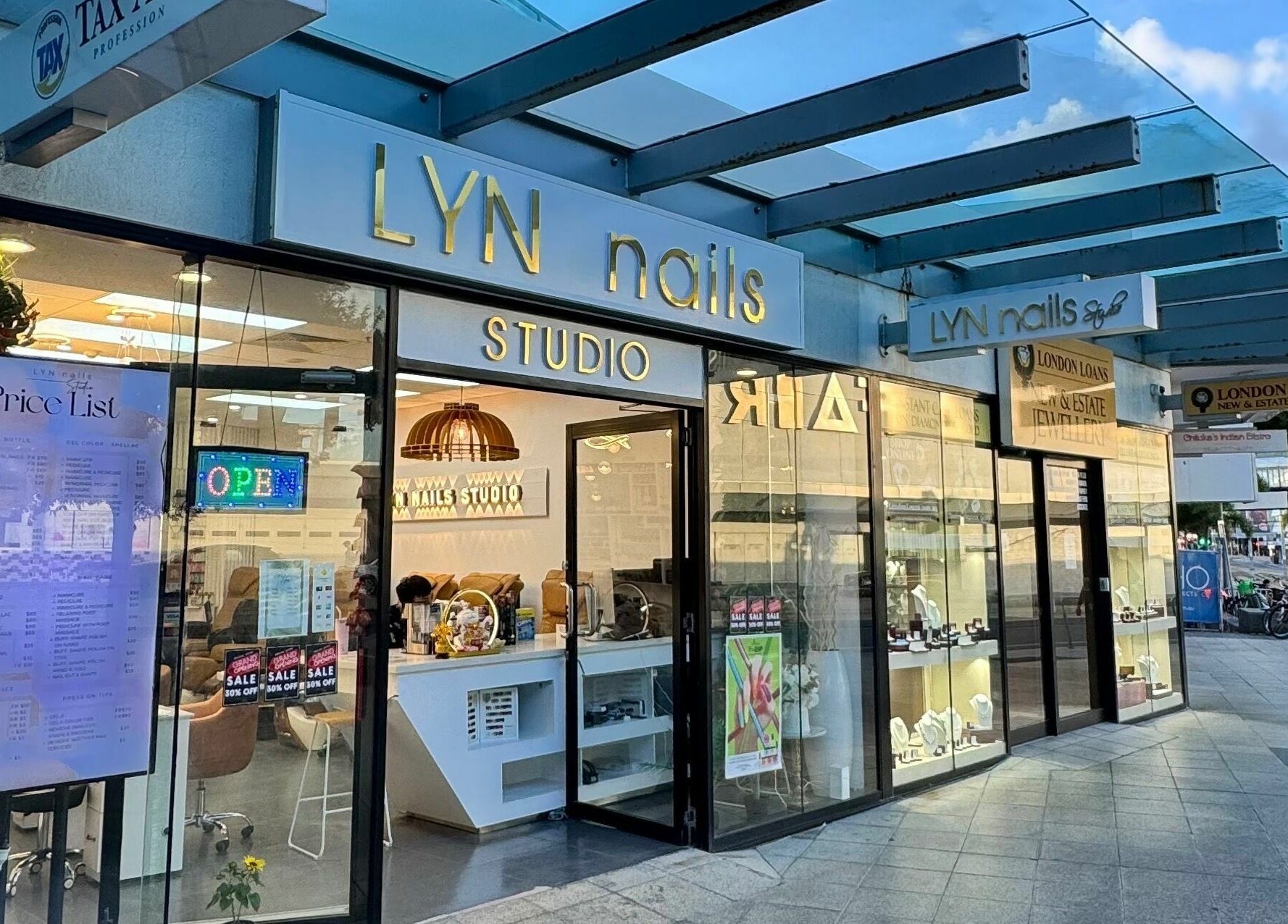 Exterior of LYN Nails Studio in Southport, Queensland, AU with modern signage and welcoming entrance.