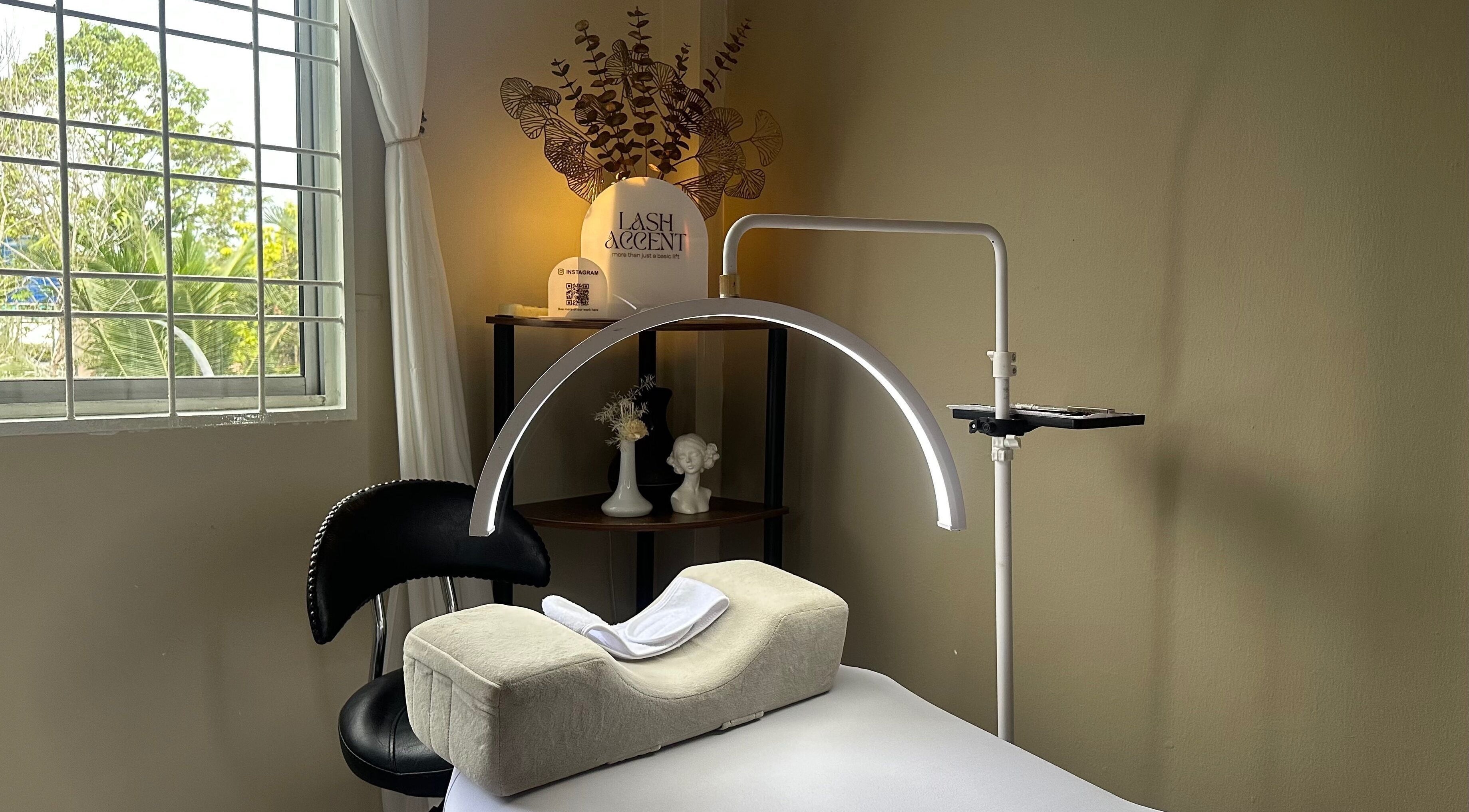 Cozy lash extension setup in Lash Accent with natural light in Kota Kinabalu, Sabah, MY.