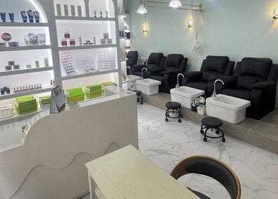 Ezen Nail, Eyelash & Beauty Salon at Woodlands/Admiralty, Singapore, SG. Stylish pedicure spa setup with products display.