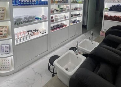 Pedicure stations and beauty products at Ezen Nail, Eyelash & Beauty Salon at Woodlands/Admiralty, Singapore, SG.
