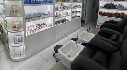Pedicure stations and beauty products at Ezen Nail, Eyelash & Beauty Salon at Woodlands/Admiralty, Singapore, SG.