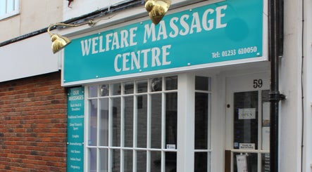 Front view of Welfare Massage Centre in Ashford, England, GB, displaying the entrance and signage.