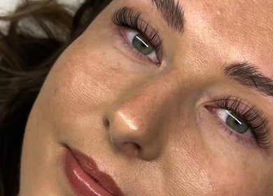 Close-up of expertly applied eyelash extensions at Bronzed Beauty, Bangor, Northern Ireland, GB.