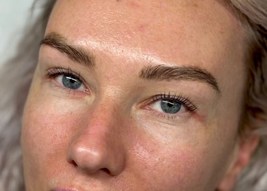 Close-up of eyes with expertly shaped brows at Bronzed Beauty, Bangor, Northern Ireland, GB.