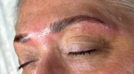 Close-up of freshly styled eyebrows at Refined by Rhianna, Bangor, Northern Ireland, GB.
