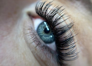Close-up of eye with long lashes at Refined by Rhianna, Bangor, Northern Ireland, GB.