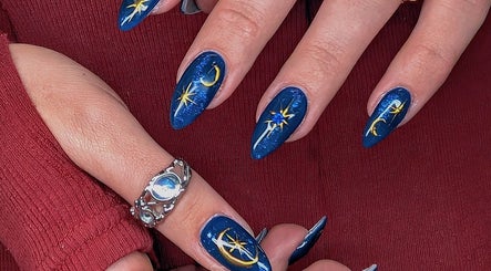 Elegant celestial-themed nail art at Secret Butterfly Nails and Beauty, Sydney, New South Wales, AU.