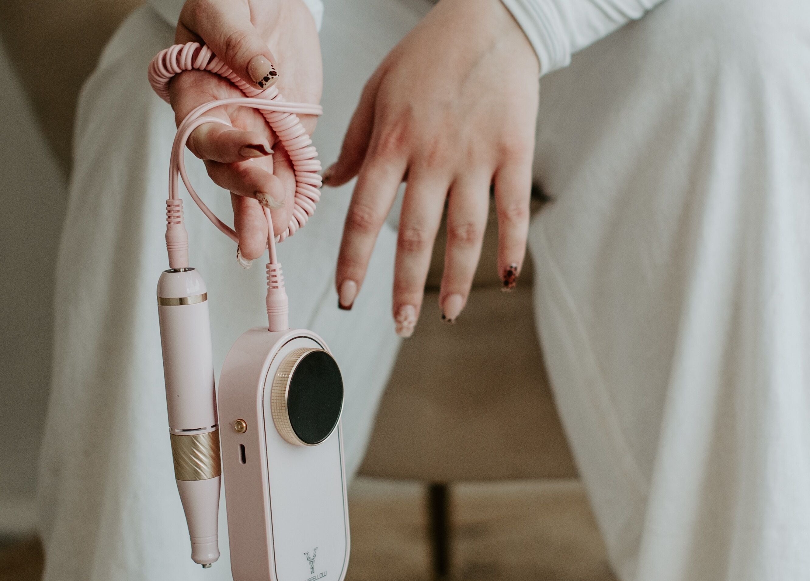 Detailed nail art with nail drill at Nails by cj, Spruce Grove, Alberta, CA.