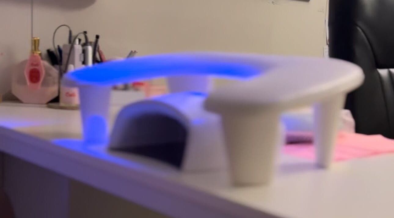 UV nail lamp at Milkshake Nails & Tan, Waitara, Taranaki, NZ. Modern equipment for premium nail care treatments.