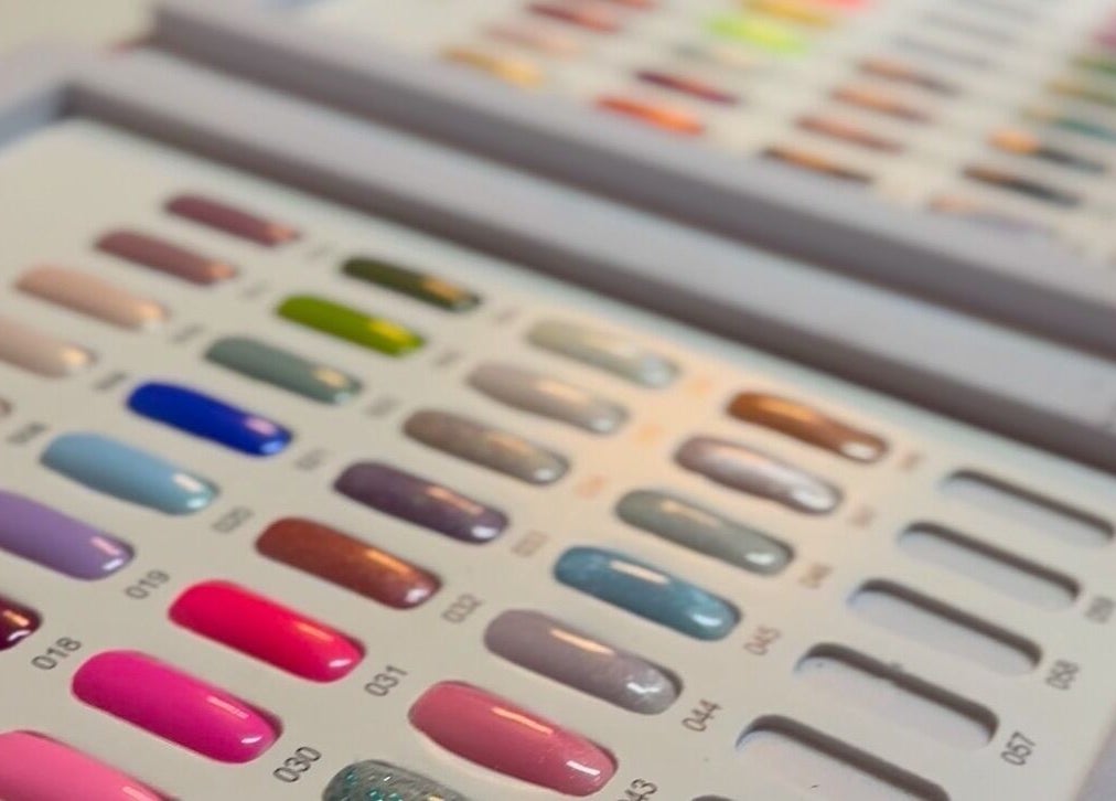 Nail polish color palette at Milkshake Nails & Tan, Waitara, Taranaki, NZ showcases vibrant shades.