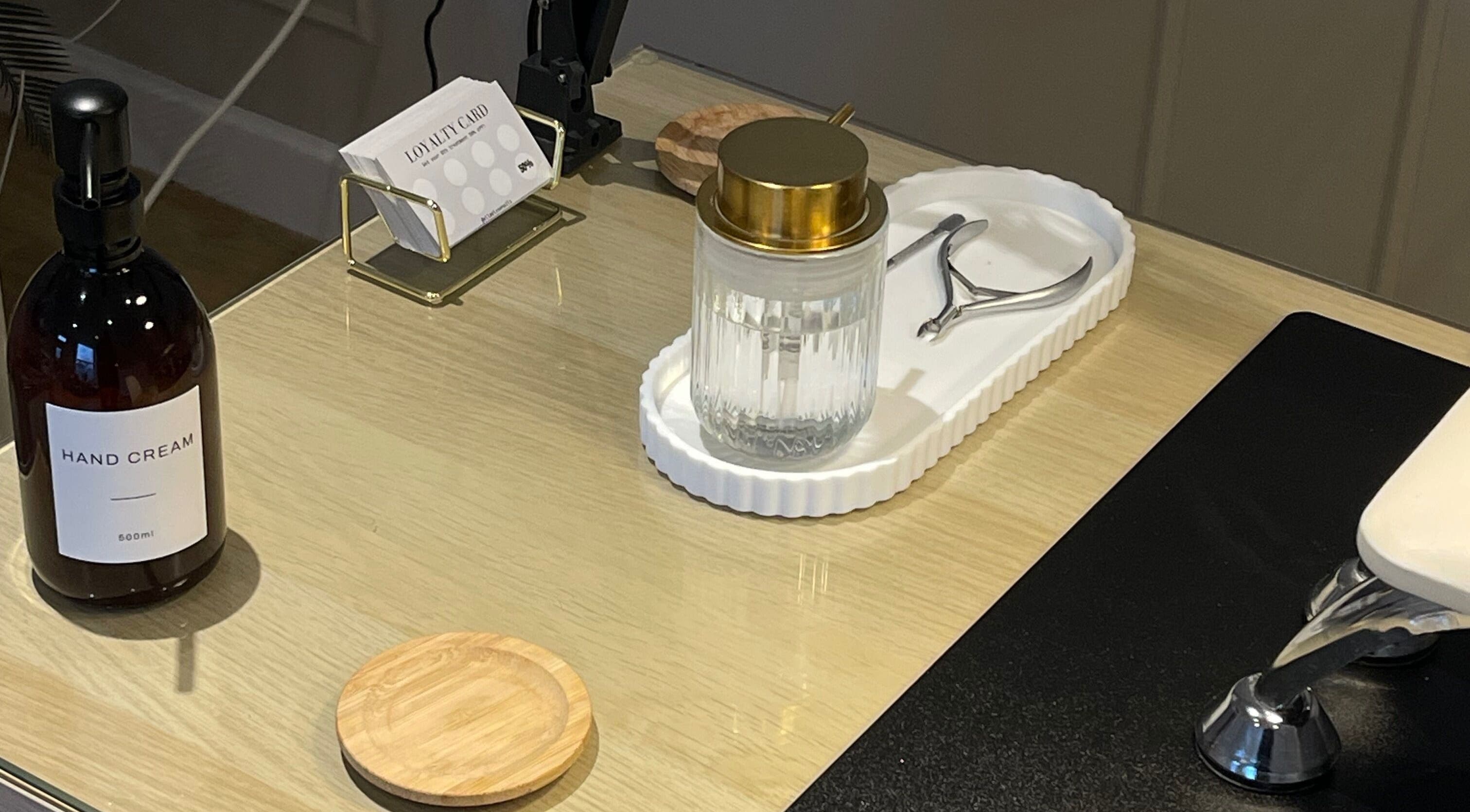 Ella Elyse Beauty - Great Harwood manicure tools and hand cream on a stylish countertop in Great Harwood, England, GB.