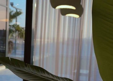 Serene interior of Beauty In My Hair, Riyadh, Riyadh Province, SA with leafy decor and soft lighting.