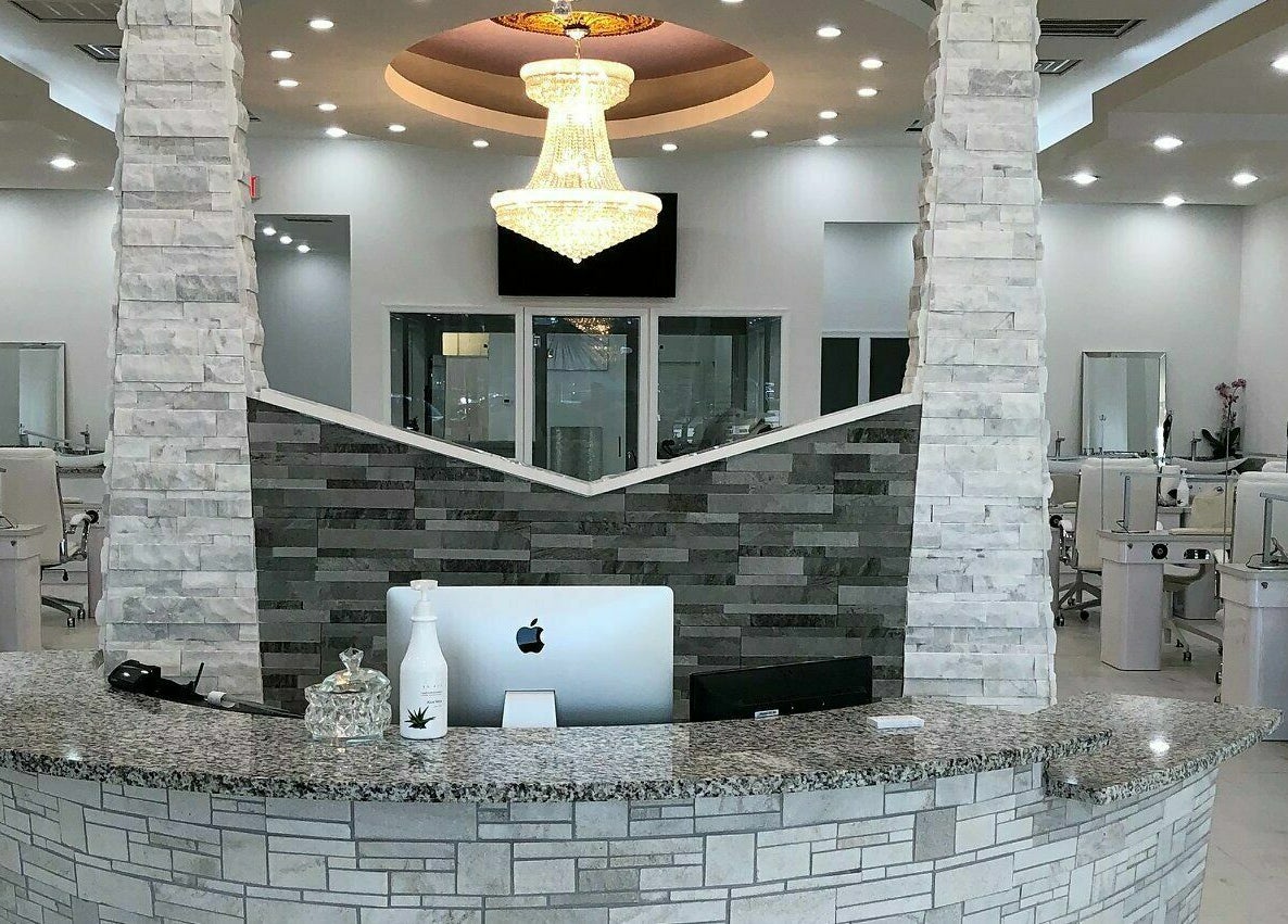 Elegant reception area at Teresa's Beauty Bar in Colonial Heights, Virginia, US.