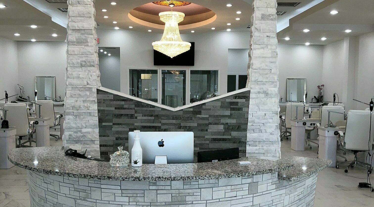 Elegant reception area at Teresa's Beauty Bar in Colonial Heights, Virginia, US.