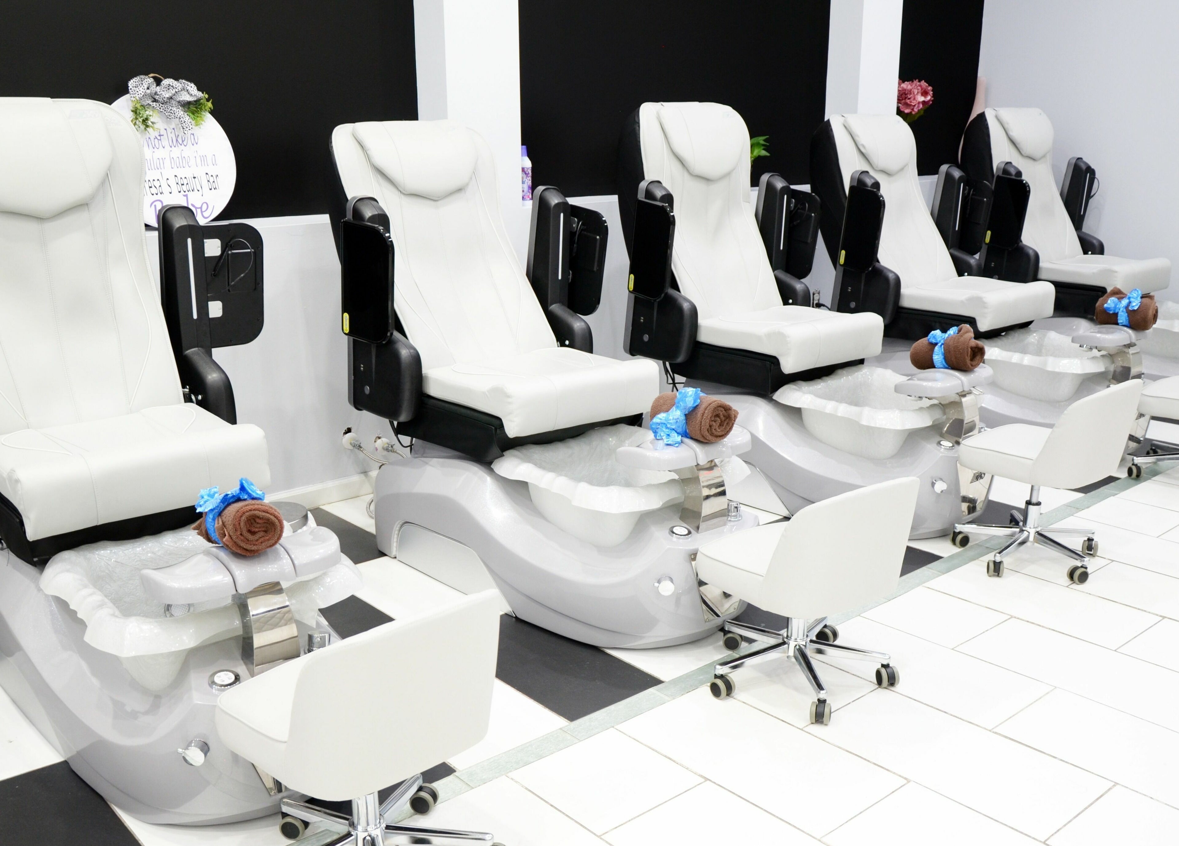 Luxurious pedicure chairs at Teresa's Beauty Bar in Colonial Heights, Virginia, US, offering ultimate comfort.