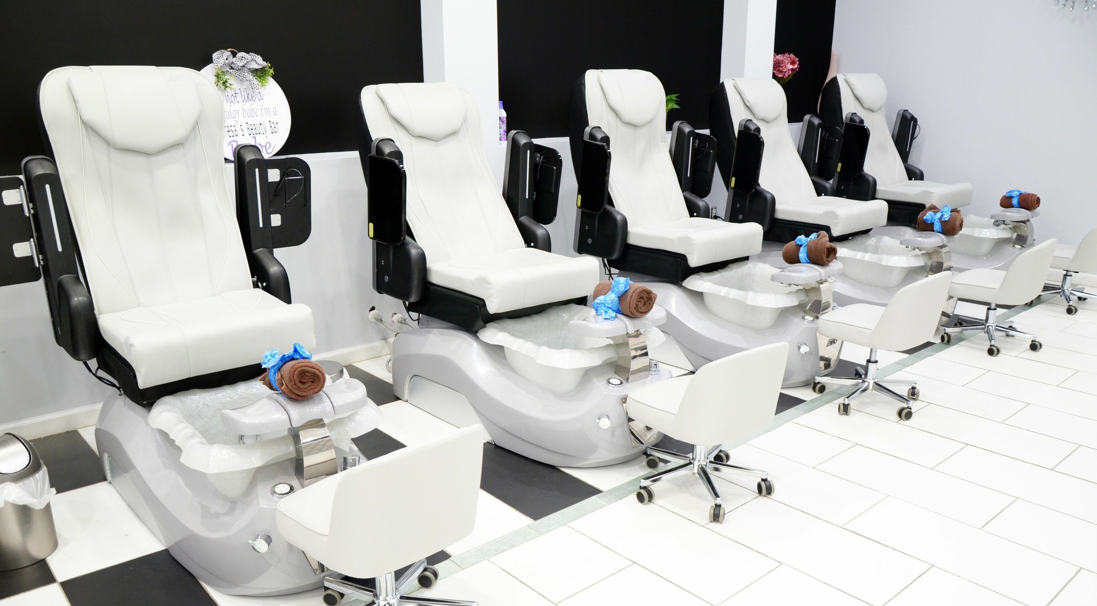 Luxurious pedicure chairs at Teresa's Beauty Bar in Colonial Heights, Virginia, US, offering ultimate comfort.