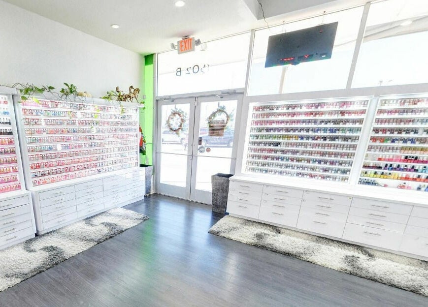 Nail polish display at Teresa's Beauty Bar, Colonial Heights, Virginia, US.