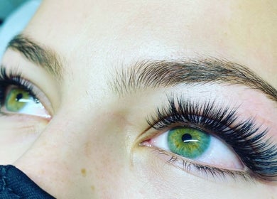 Close-up of eyelash extensions at Tmv Lashes, Carson, California, US for a stunning eye look.