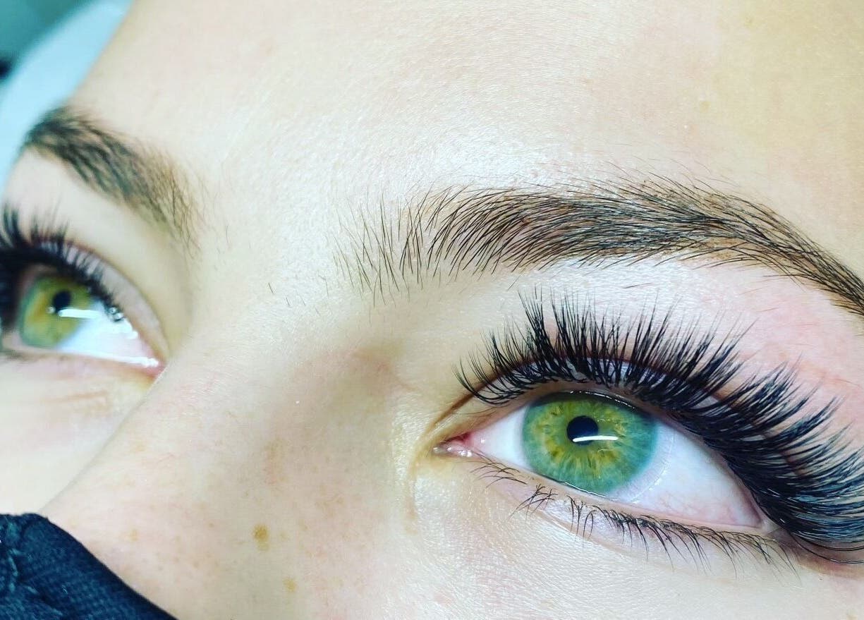 Close-up of eyelash extensions at Tmv Lashes, Carson, California, US for a stunning eye look.