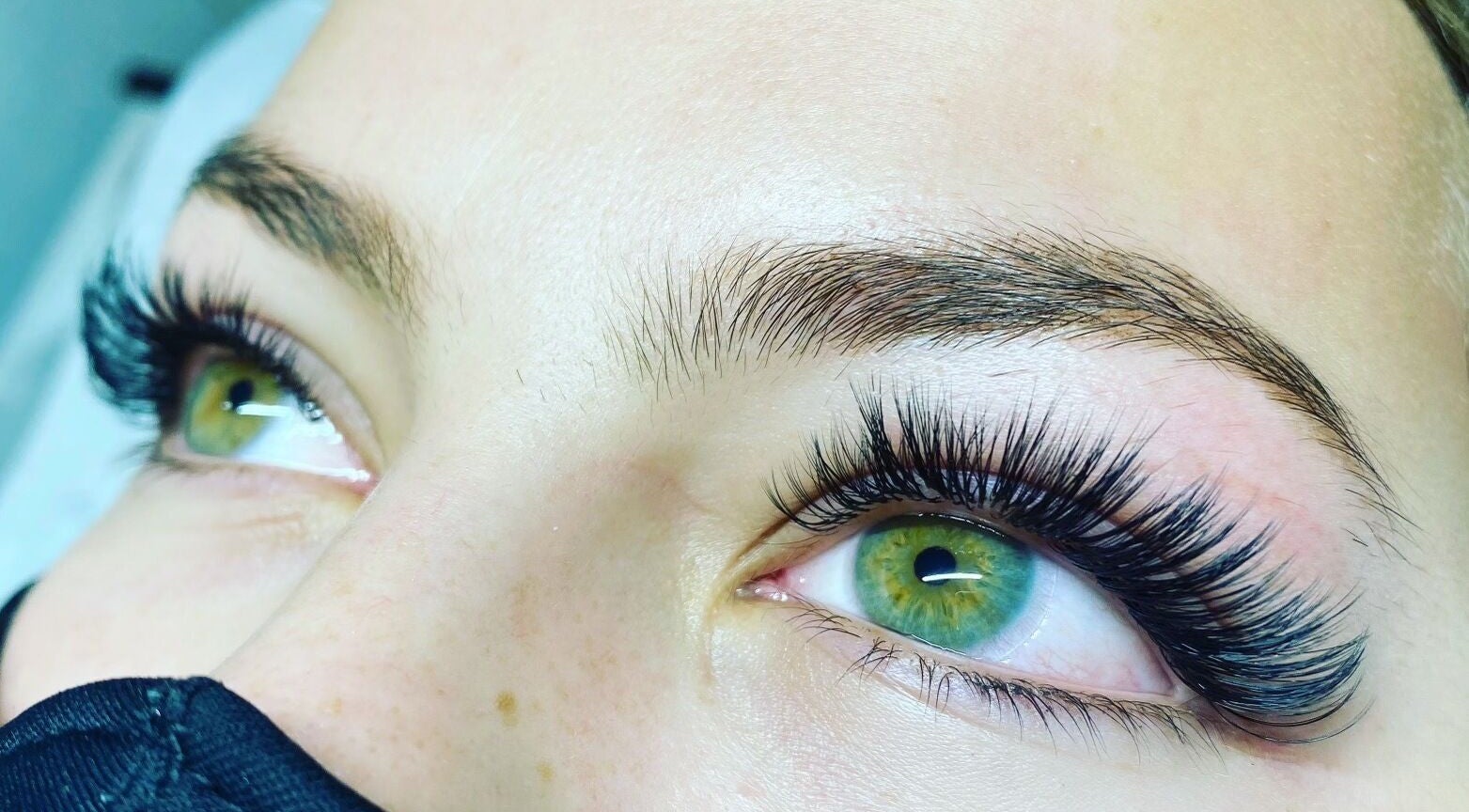 Close-up of eyelash extensions at Tmv Lashes, Carson, California, US for a stunning eye look.