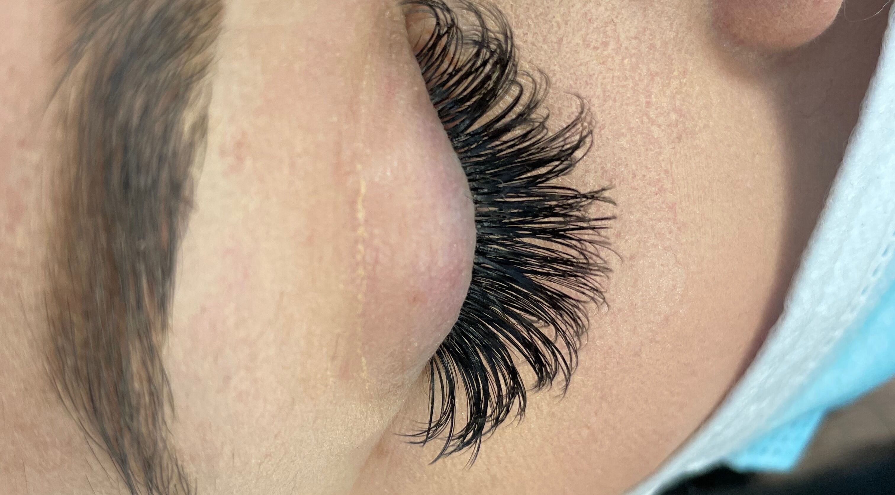 Closeup of expertly applied lashes at Tmv Lashes, Carson, California, US.