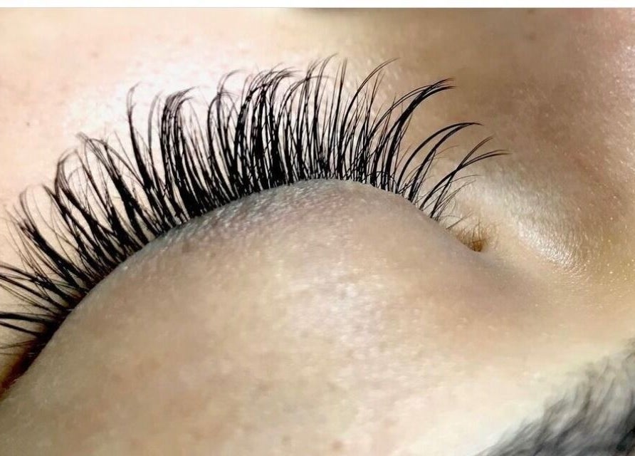Detailed close-up of eyelash extensions at Tmv Lashes, Carson, California, US.