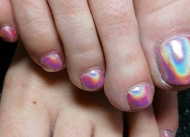 Stunning rainbow nail art pedicure at Nails By Kaili-Jade, Nuneaton, England, GB.