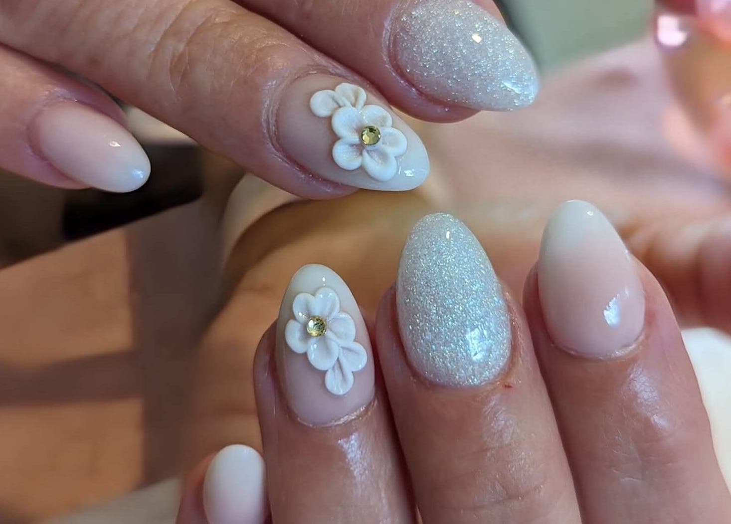 Elegant floral nail art at Nails By Kaili-Jade, Nuneaton, England, GB showcasing intricate manicure design.