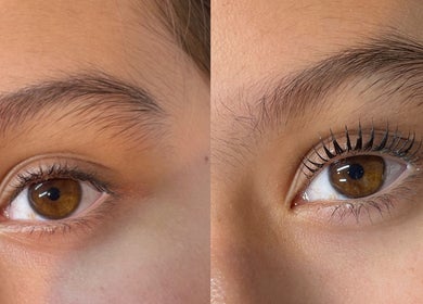 Before and after lash lift at Koi Beauty London, enhancing natural lashes in London, England, GB.